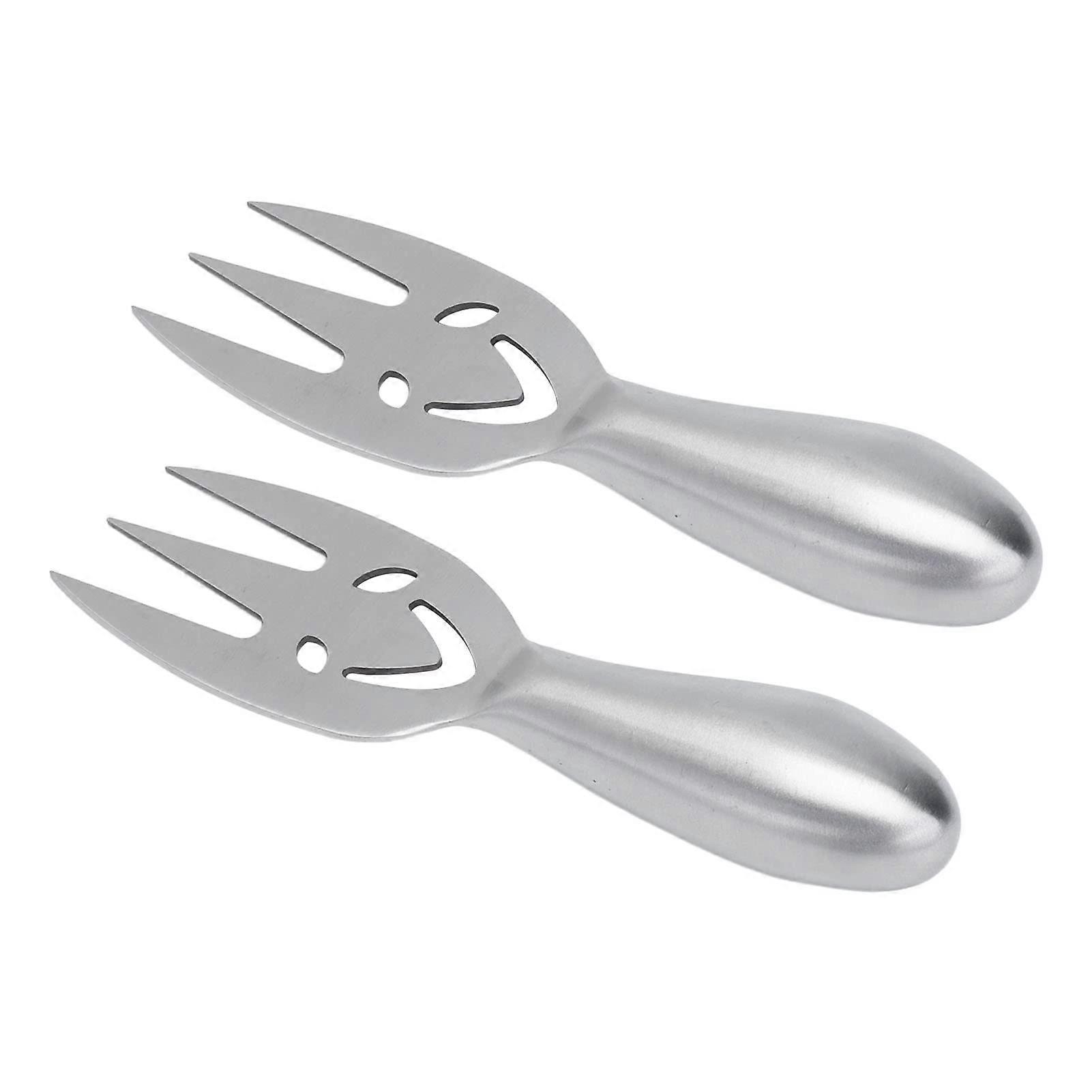 Stainless Steel Cheese Fork Set with Smiling Face Design and Ergonomic Brushed Handle, 2 Pcs