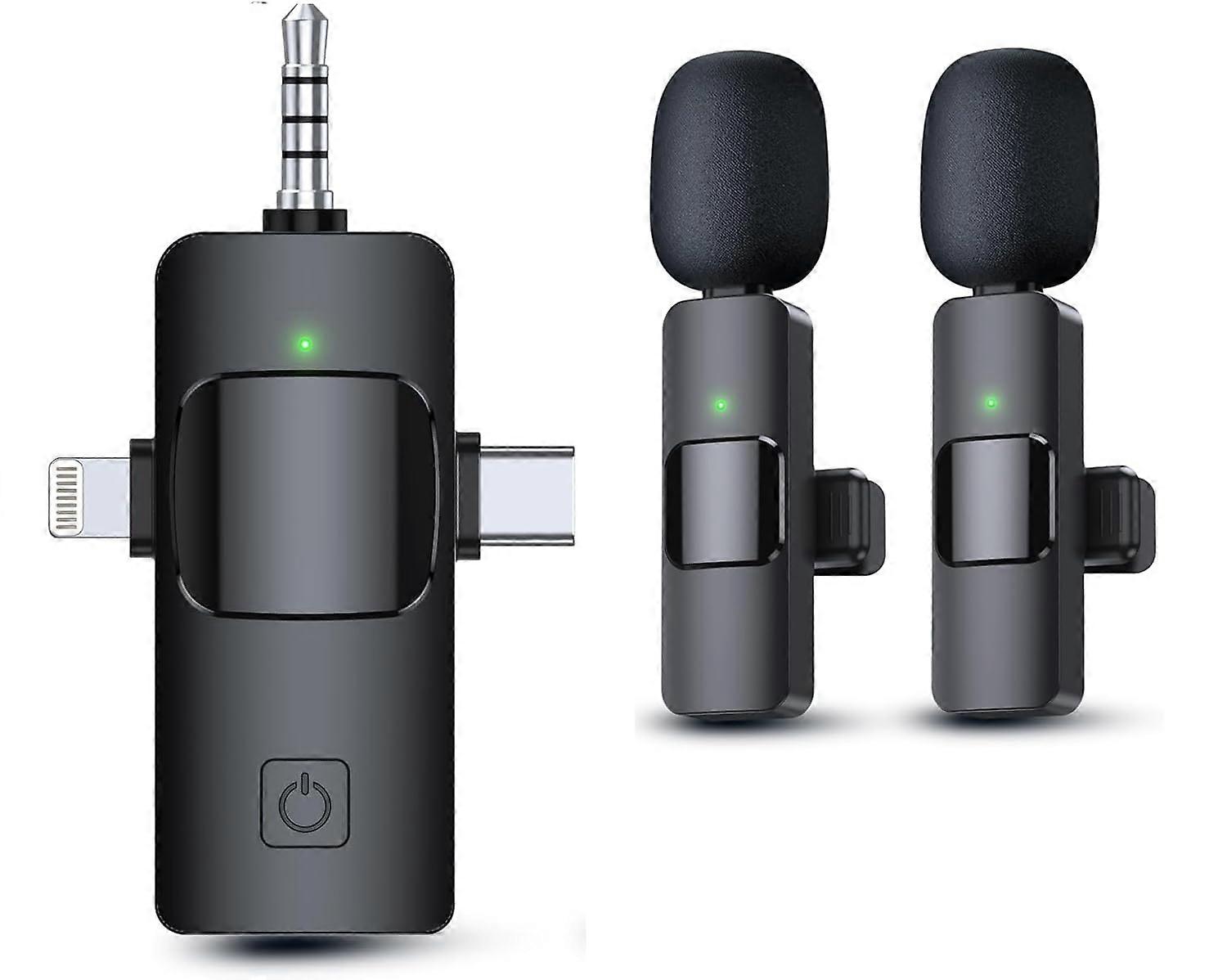 Dual Wireless Lavalier Microphone for iPhone and Android, Noise Reduction, 82ft Range, Deep Grey