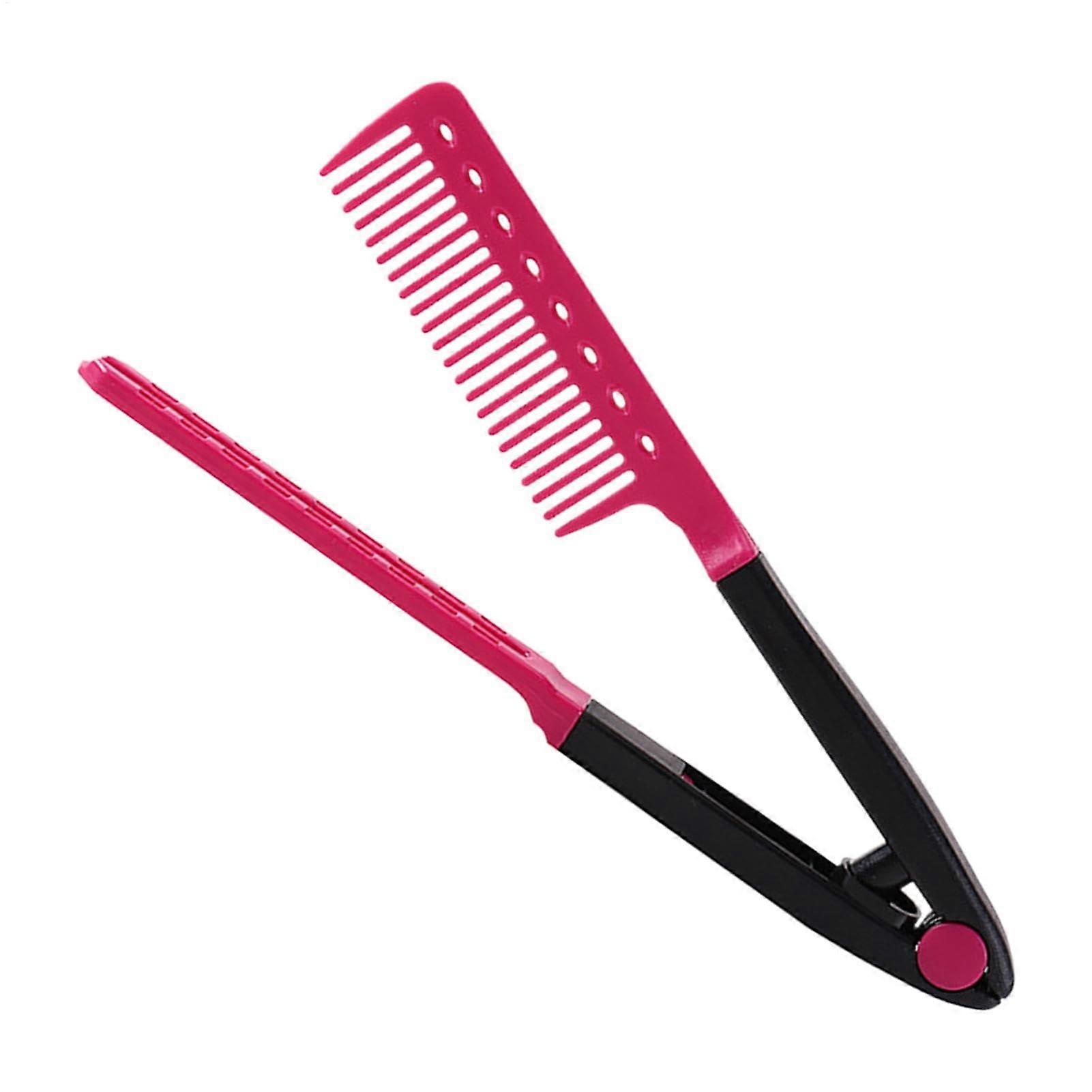 V Shaped Hair Straightener Comb with Curved Design for Smooth Finish, Compact Travel Size Hot Pink