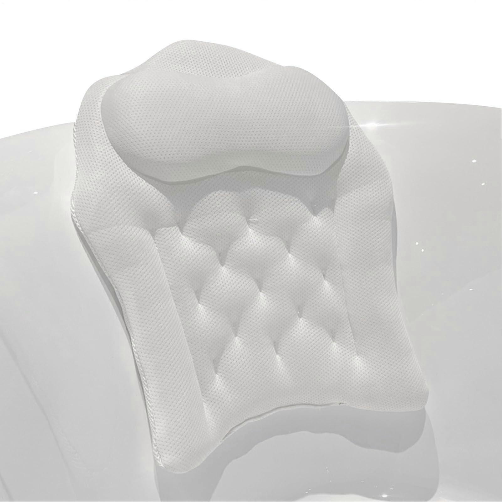 Bathtub Pillow with Triple Suction Cups, 4D Breathable Mesh Bath Headrest for Neck Support Spa