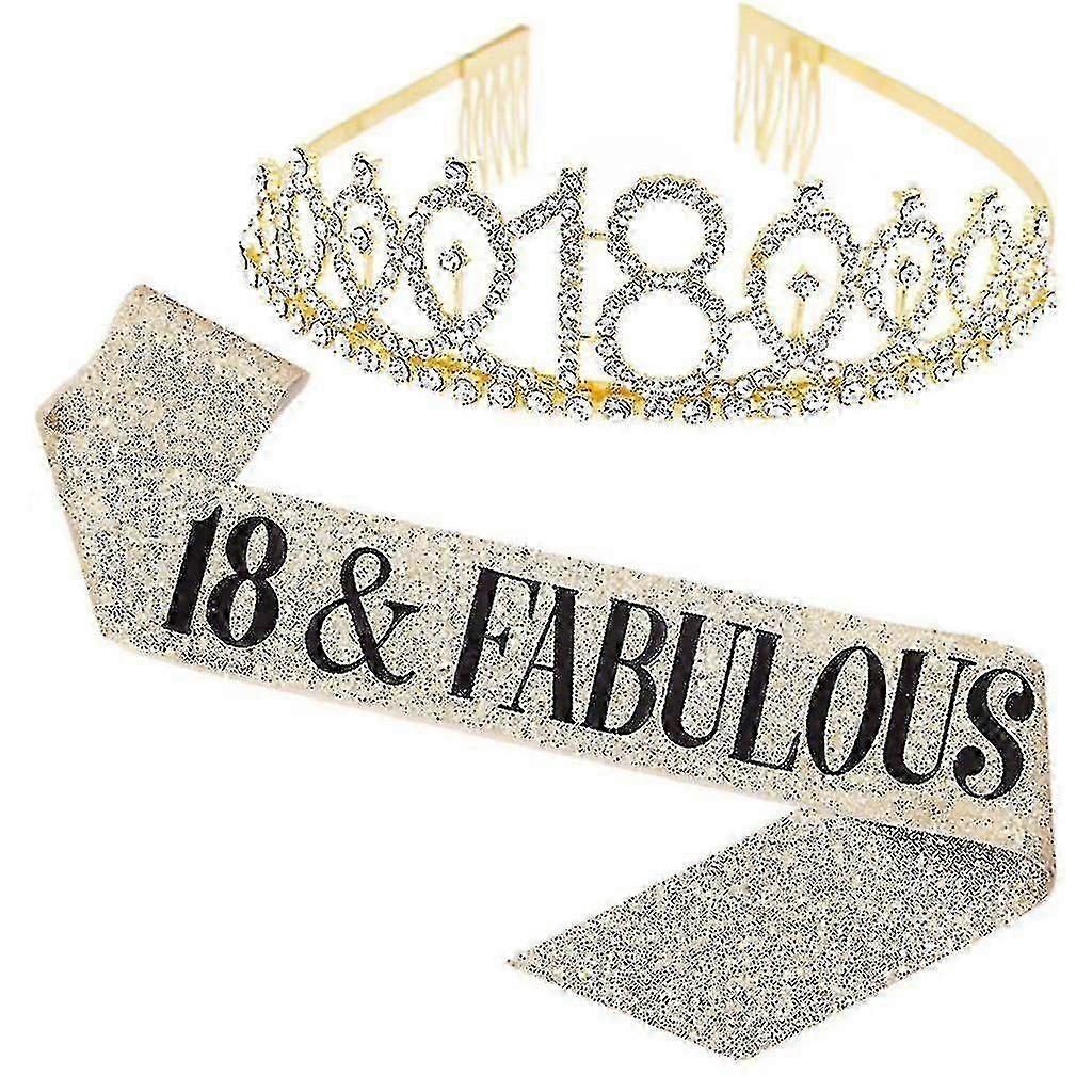 Women Glittering Rhinestone Letter Print Sash Tiara Set Birthday Party Supplies