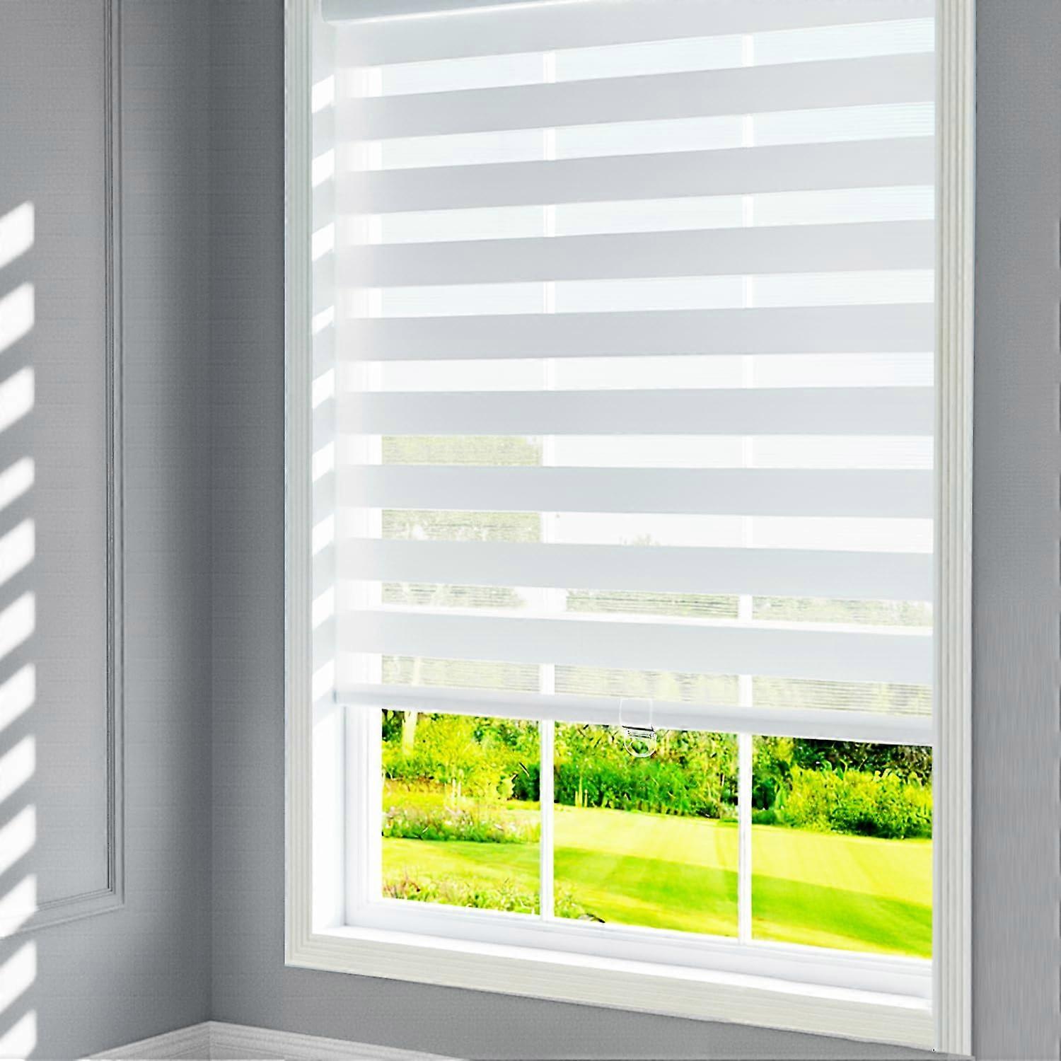 Cordless Zebra Blinds for Windows Light Filtering Dual Layer Shades with Valance White 38x72