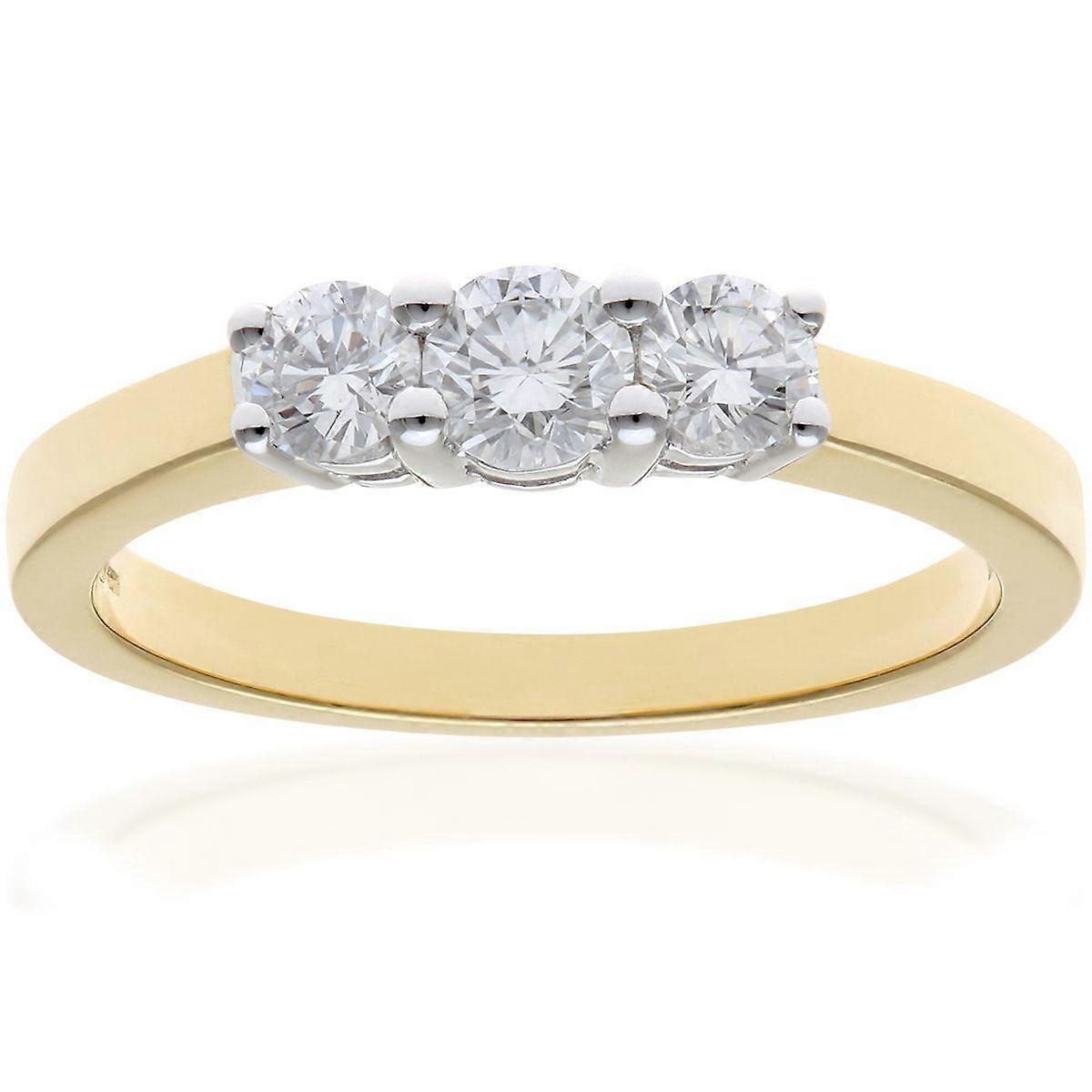 Jewelco London 18K 黄金圆形 1/2 克拉钻石共享爪子渐变三部曲戒指