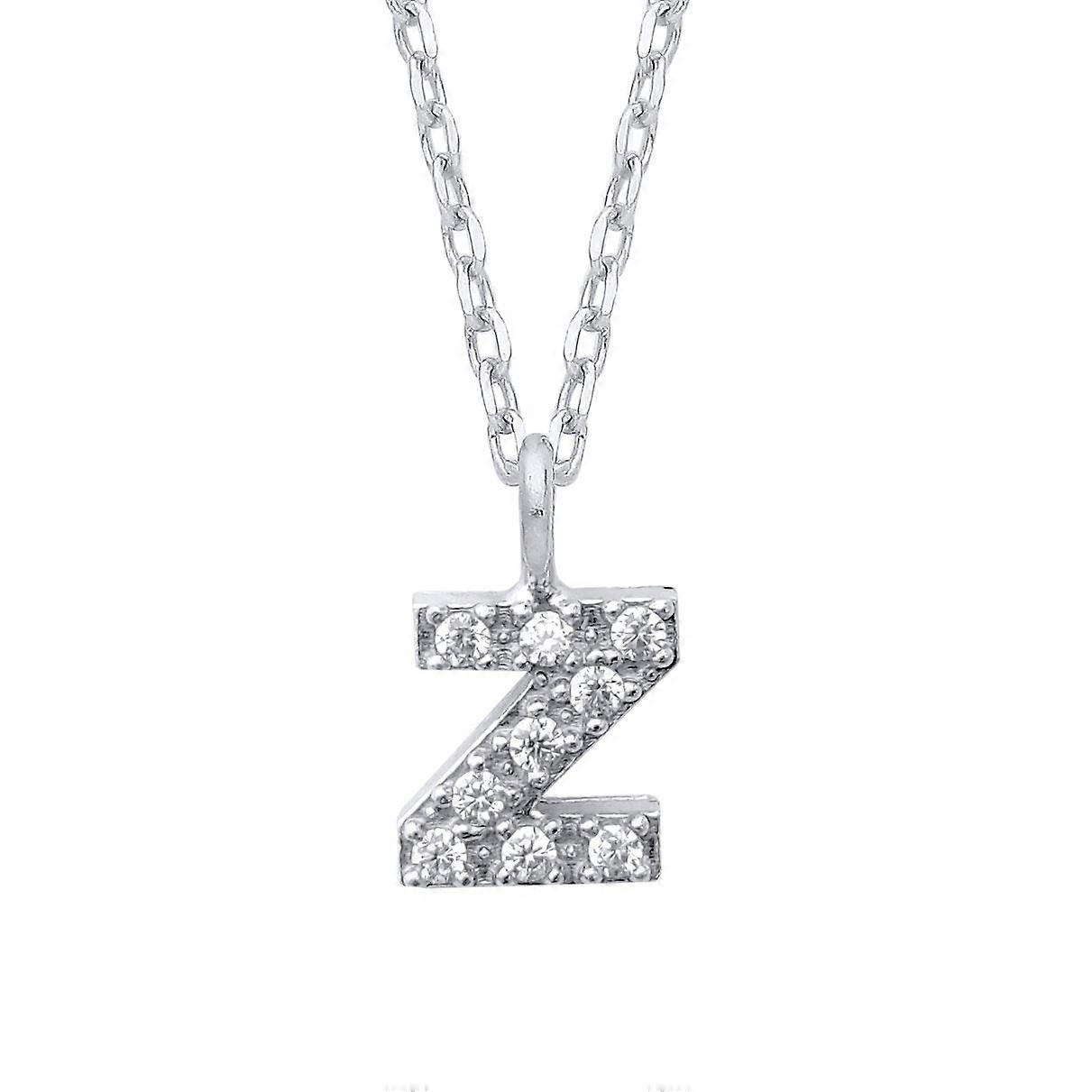 Jewelco London Ladies Rhodium Plated Sterling Silver Encrusted Mini Initial Pendant Necklace 16 + 1 inch