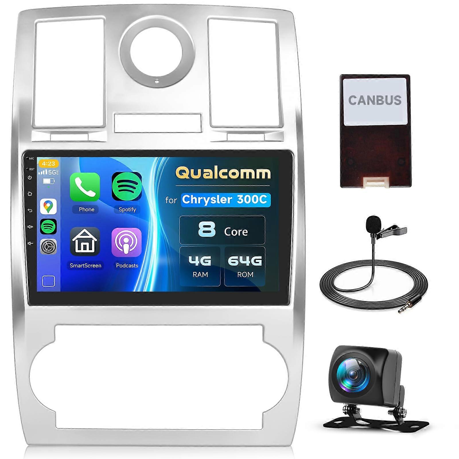 Android Car Stereo for Chrysler 300C 20042011, 9' QLED Touchscreen Wireless CarPlay Android Auto GPS Bluetooth DSP