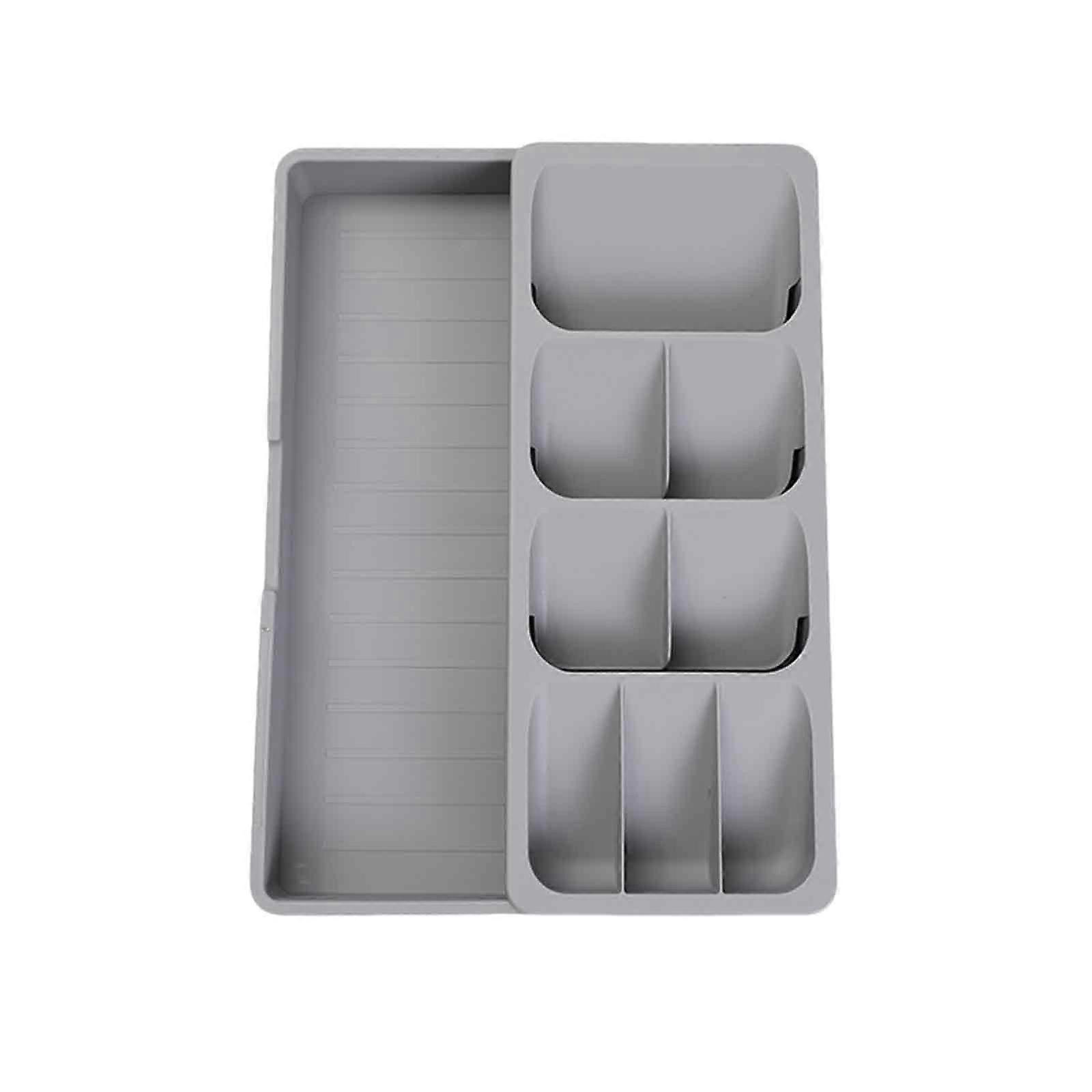 Expandable Kitchen Drawer Organizer Tray, Adjustable Silverware Holder Fits Most Drawers, Grey
