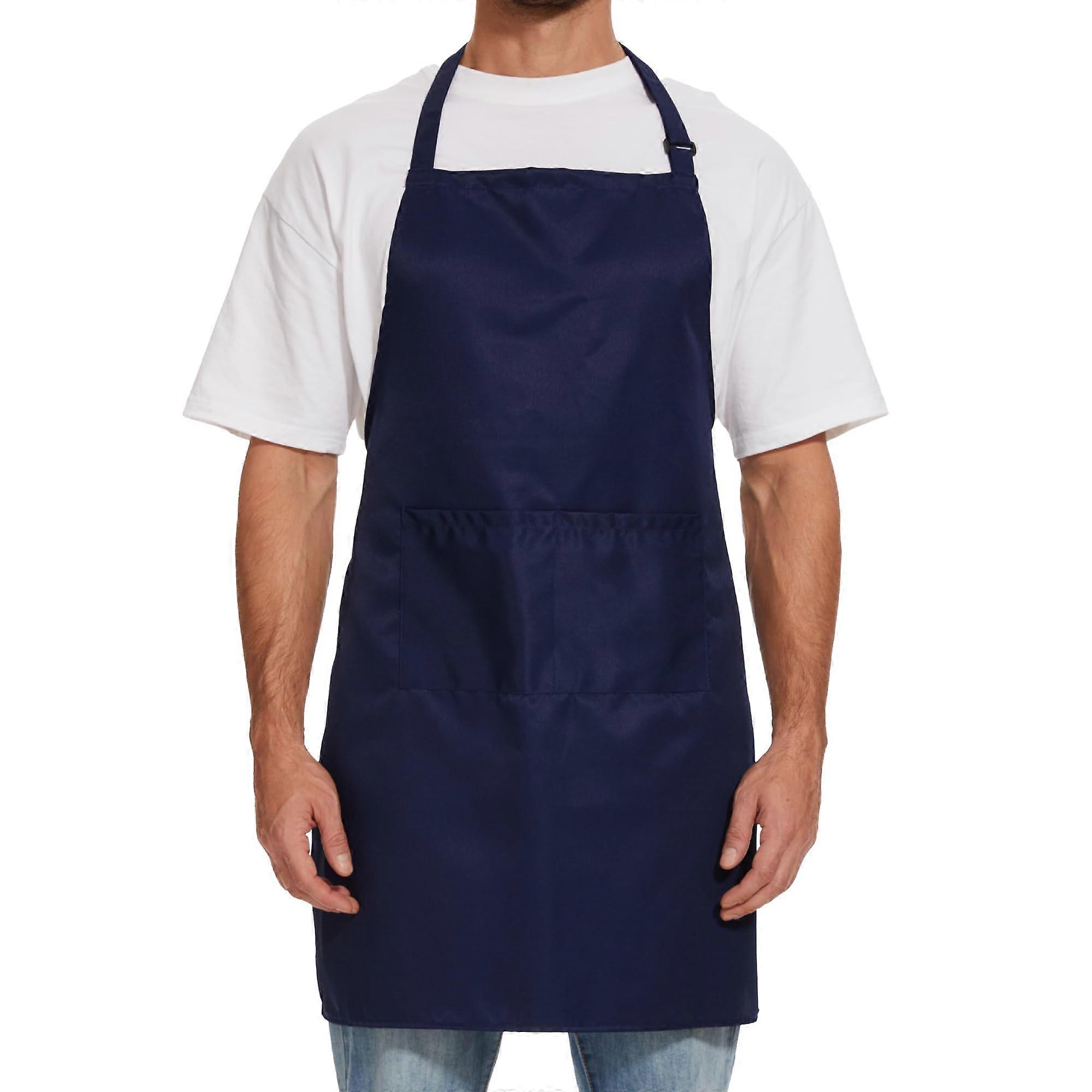 Waterproof Kitchen Apron with Pockets, Oil Resistant, Adjustable Neck Strap, Navy, 1 Pack