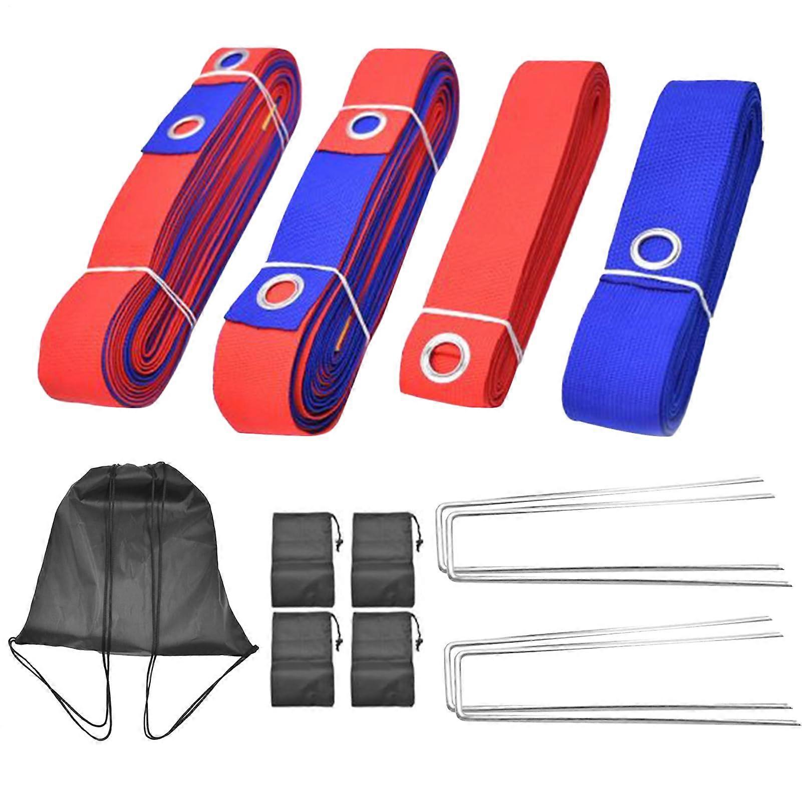 Beach Volleyball Boundary Lines Set with AntiSag Webbing and RustProof Stakes, Foldable DualTone