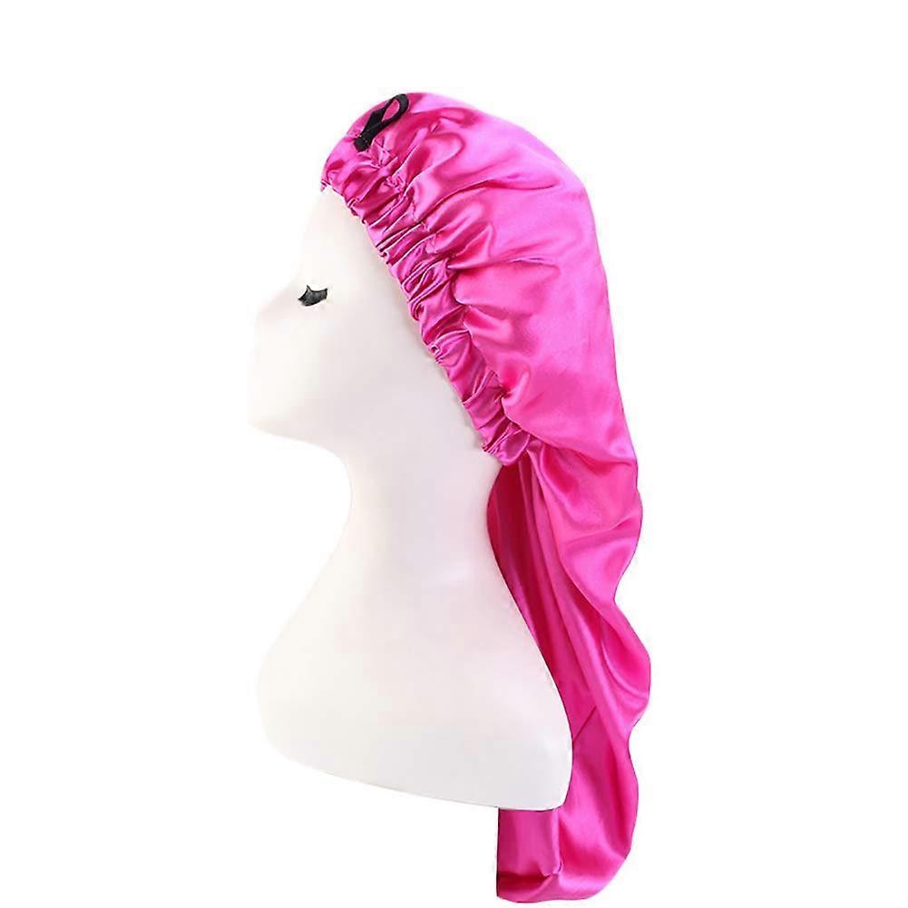 Fuchsia Extra Long Satin Sleep Cap for Braids and Curly Hair with Foldable Button Design