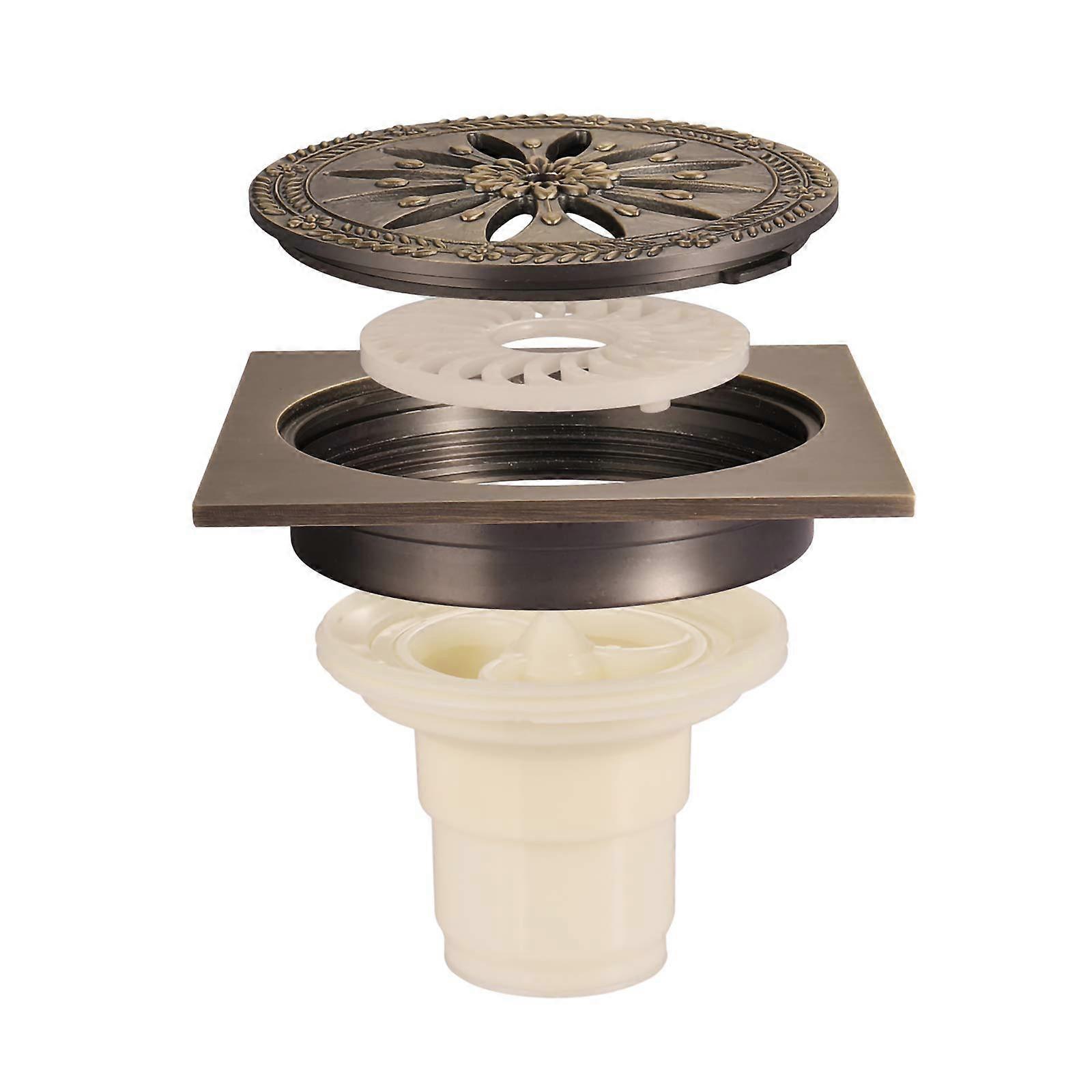 Brass Square Shower Floor Drain with Large Flow AntiClogging Design and Removable Grid Cover for Bathroom