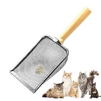Katzenstreuschaufel aus Edelstahl mit ergonomischem, ermüdungshemmendem Griff und feinem Sieb (14 cm)
