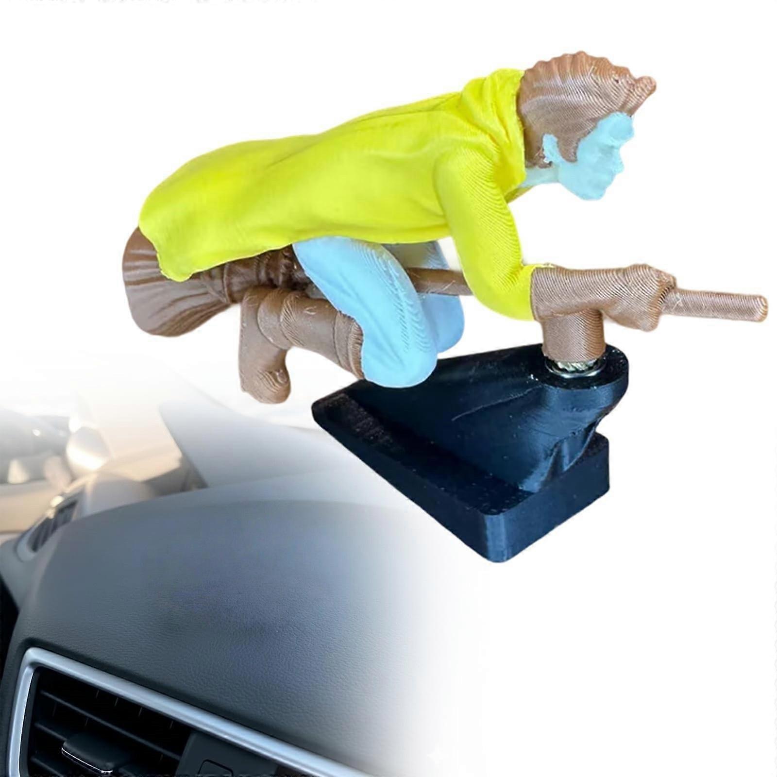 Interactive Broomstick Dashboard Decor, Witch & Wizard Drift Ornament, Car Interior Fantasy Accessory (Style Men) (Yellow)