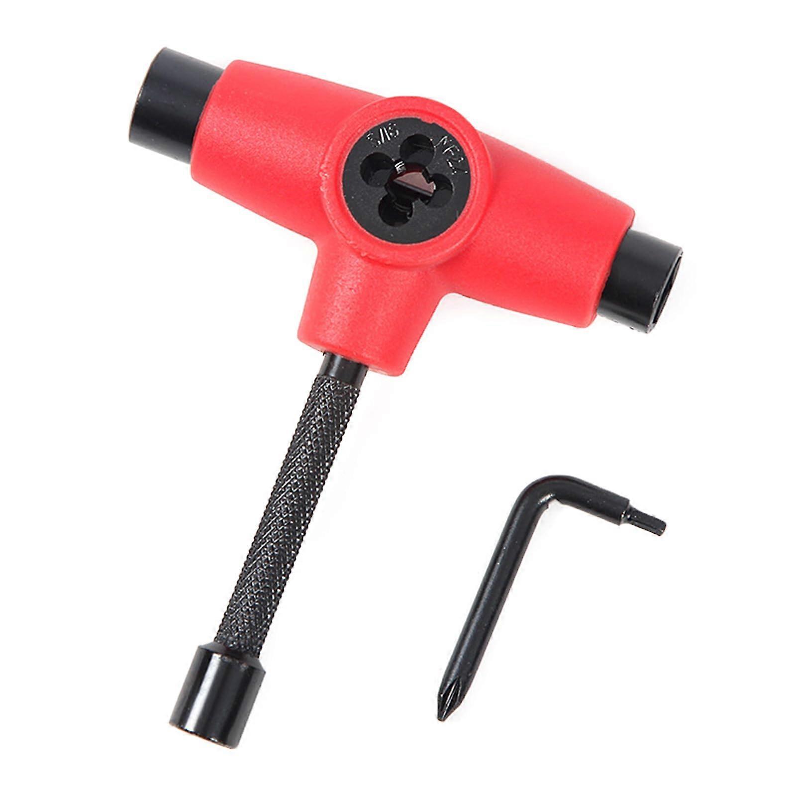 AllinOne Skateboard Tool with Ergonomic Grip and MultiSize Socket System for Longboard  Red