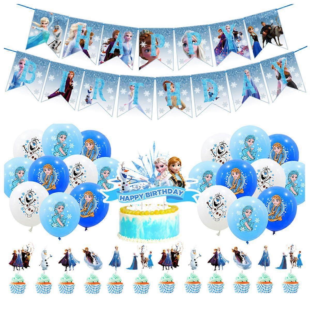 Frozen Theme Birthday Party Decor Supplies Kits, Including Banner, Balloons, Cake Toppers, Cupcake Toppers.