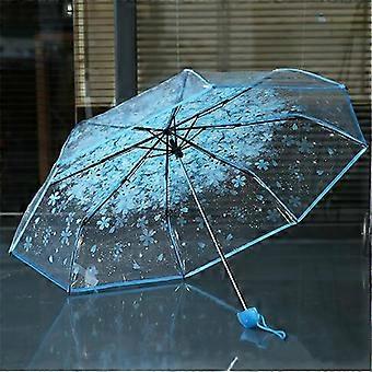 1PC Portable cute flower household rain gear cherry blossom transparent umbrella wind and rain protection 3 fold PVC umbrella