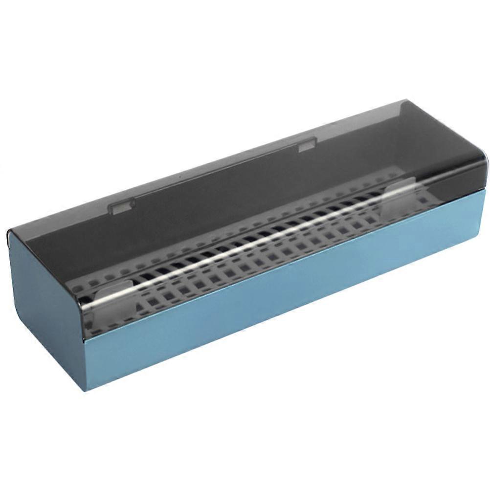 Rectangular Cutlery Storage Box With Drainable Shelf Designed For Kitchen Utensils Navy Plastic For 1Pcs