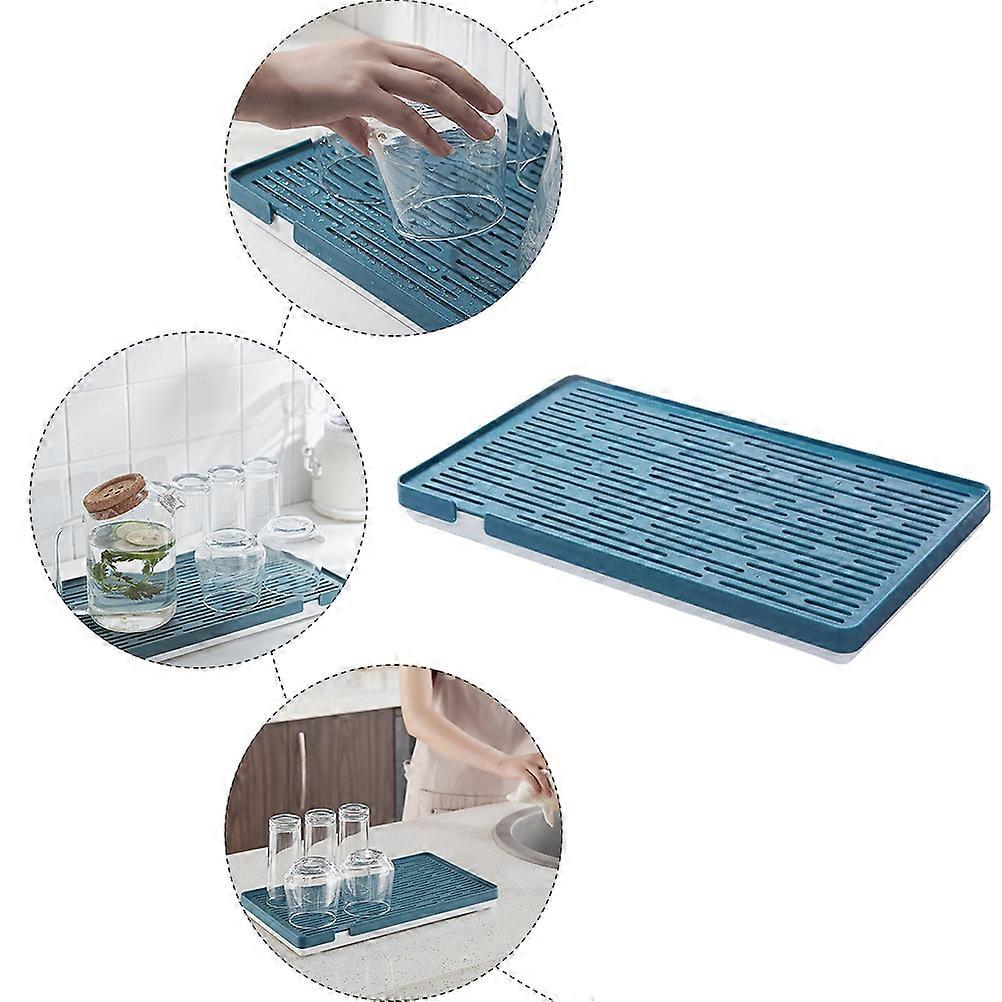 Blue Plastic Drain Tray Long Rectangular for Kitchen 1Pcs Double-Layer Storage