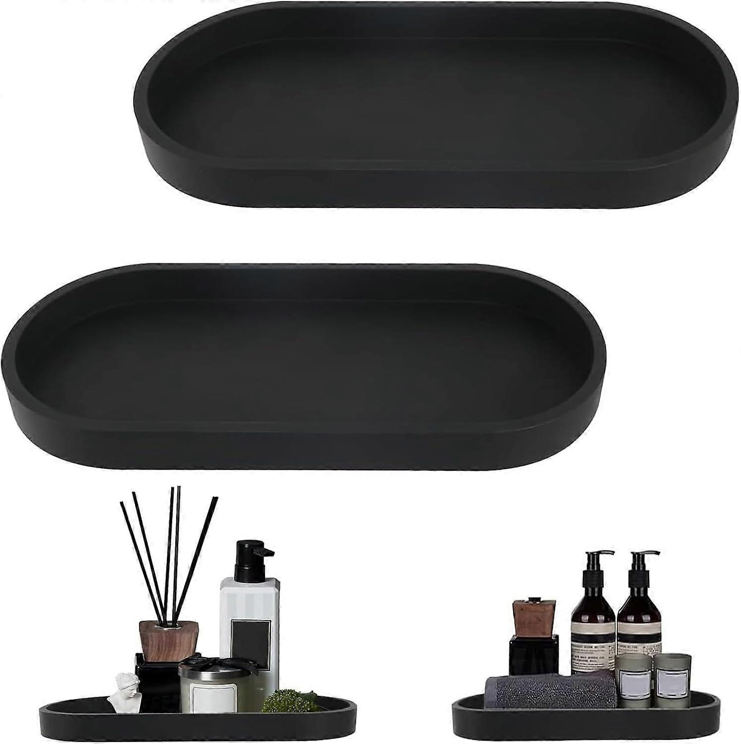 Decorative Rectangular Black Tray for Bathroom and Kitchen Countertop - 2 Pieces