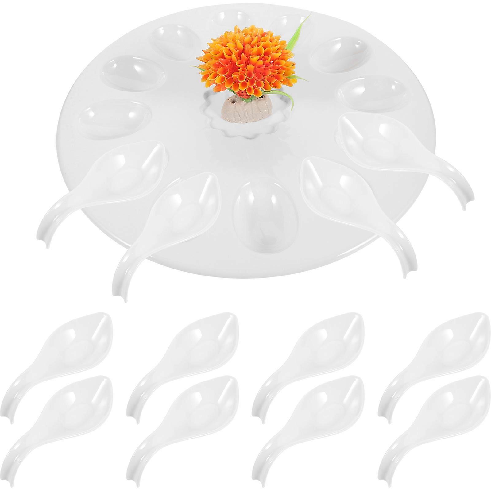 Deviled Egg Platter White Tray for Storage Use with Spoons