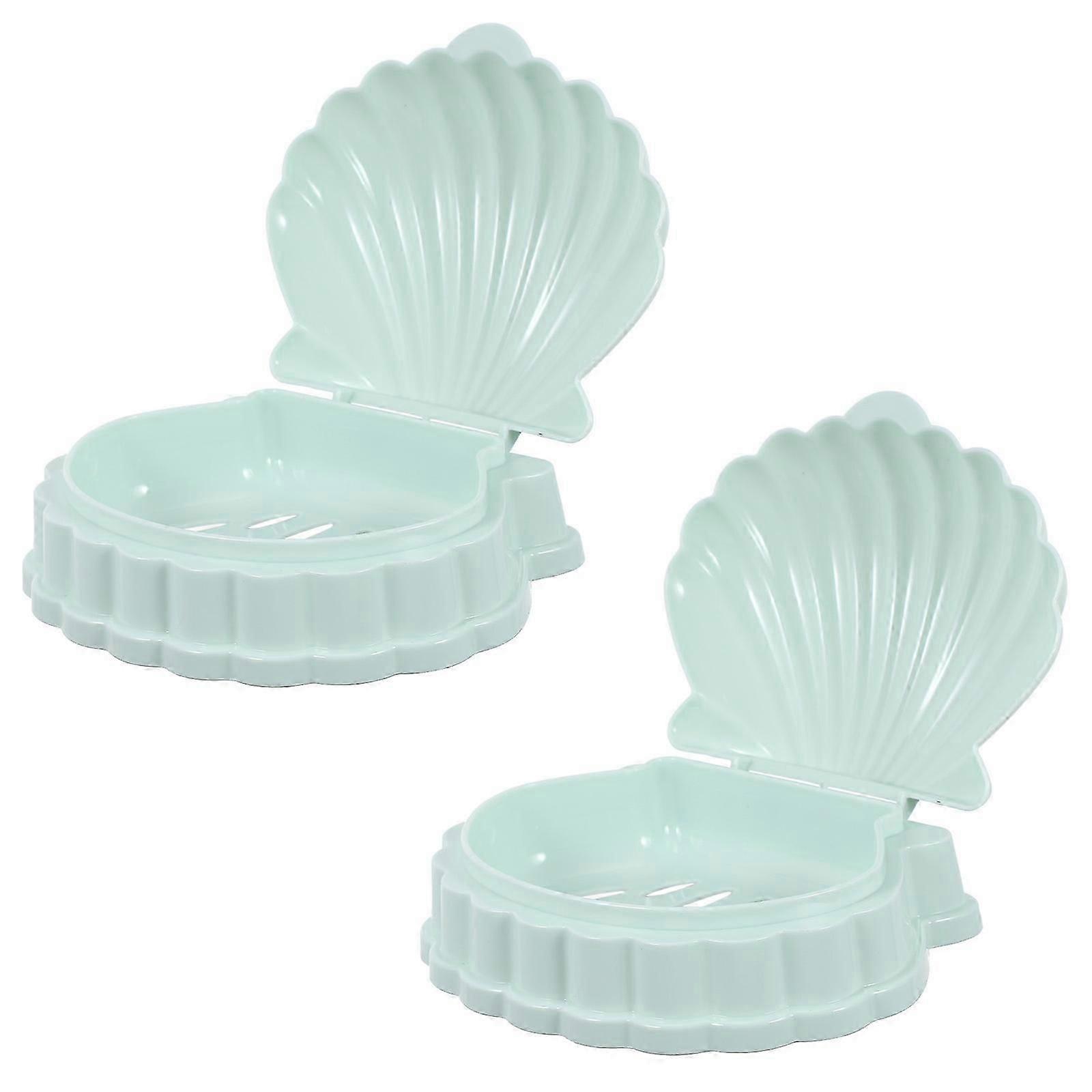 Sea Shell Soap Dish Plastic for Draining 2Pcs Soap Containers Green