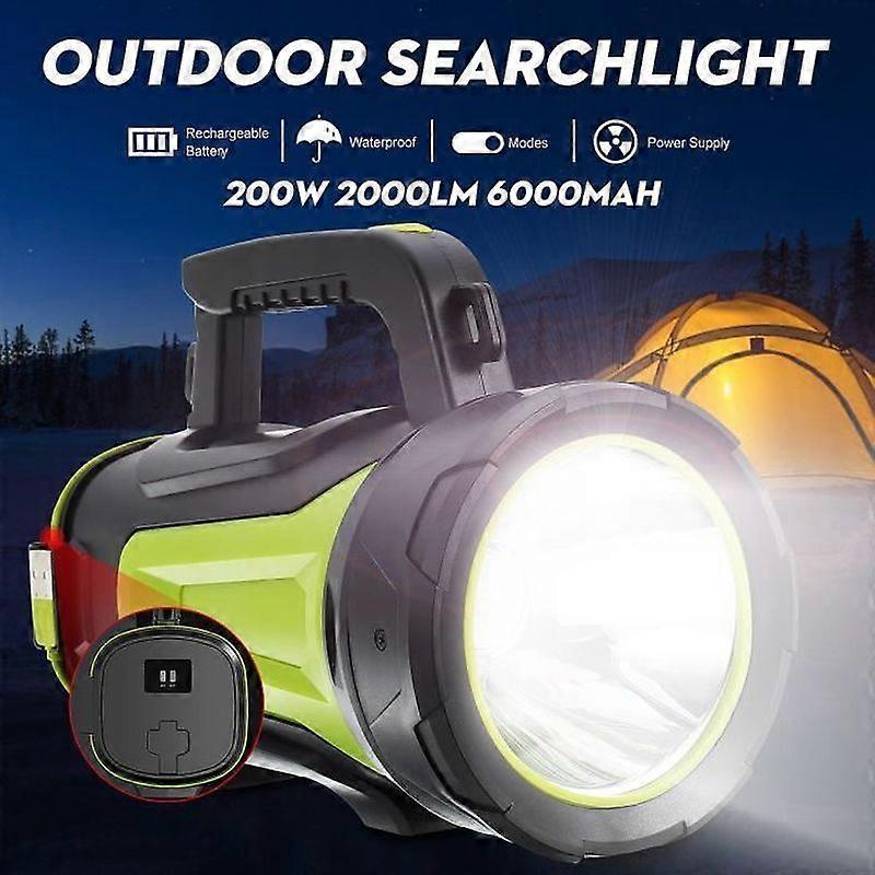 200W Rechargeable Flashlight Bright Waterproof 2000LM 6000mAh