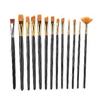 13Pcs Black Nylon Hair Drawing Brush Art Painting Set Tool