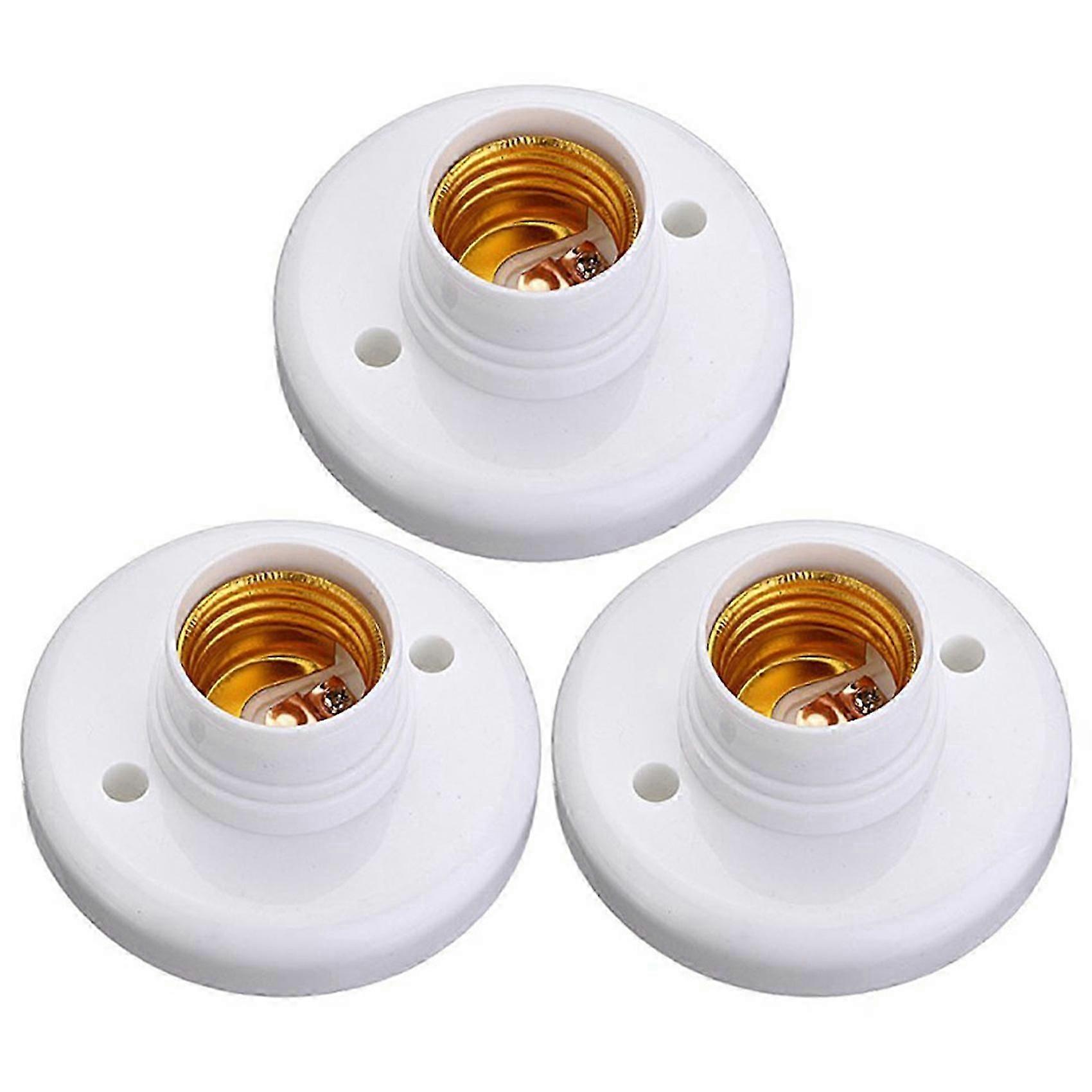 3X E27 Round Plastic Base Screw Light Bulb Lamp Socket Holder White