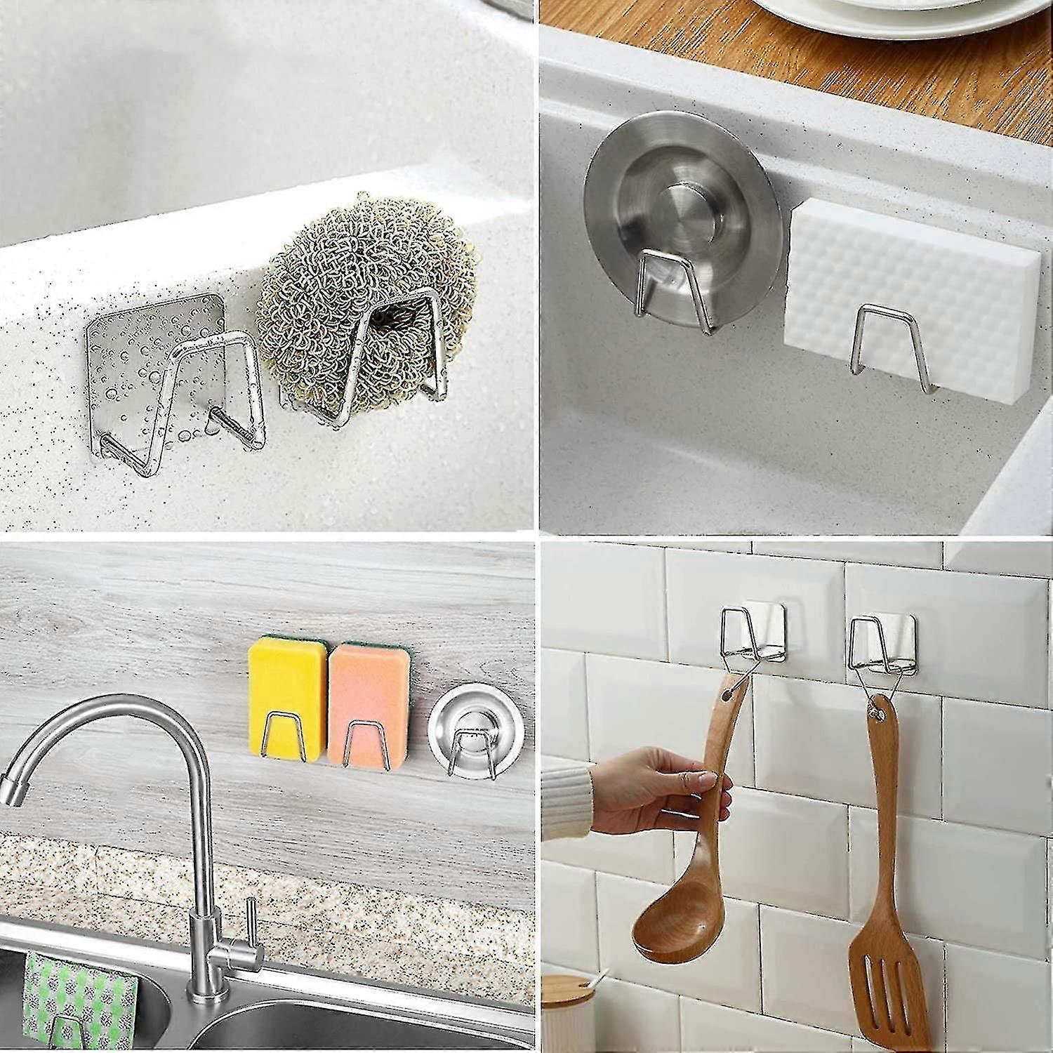 2 Pack Sponge Holders Self-adhesive Kitchen Sink Holder Clothes Hooks