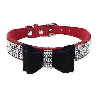Rhinestones Bowknot Pet Dog Collar Adjustable Sparkly Crystal Studded Velvet