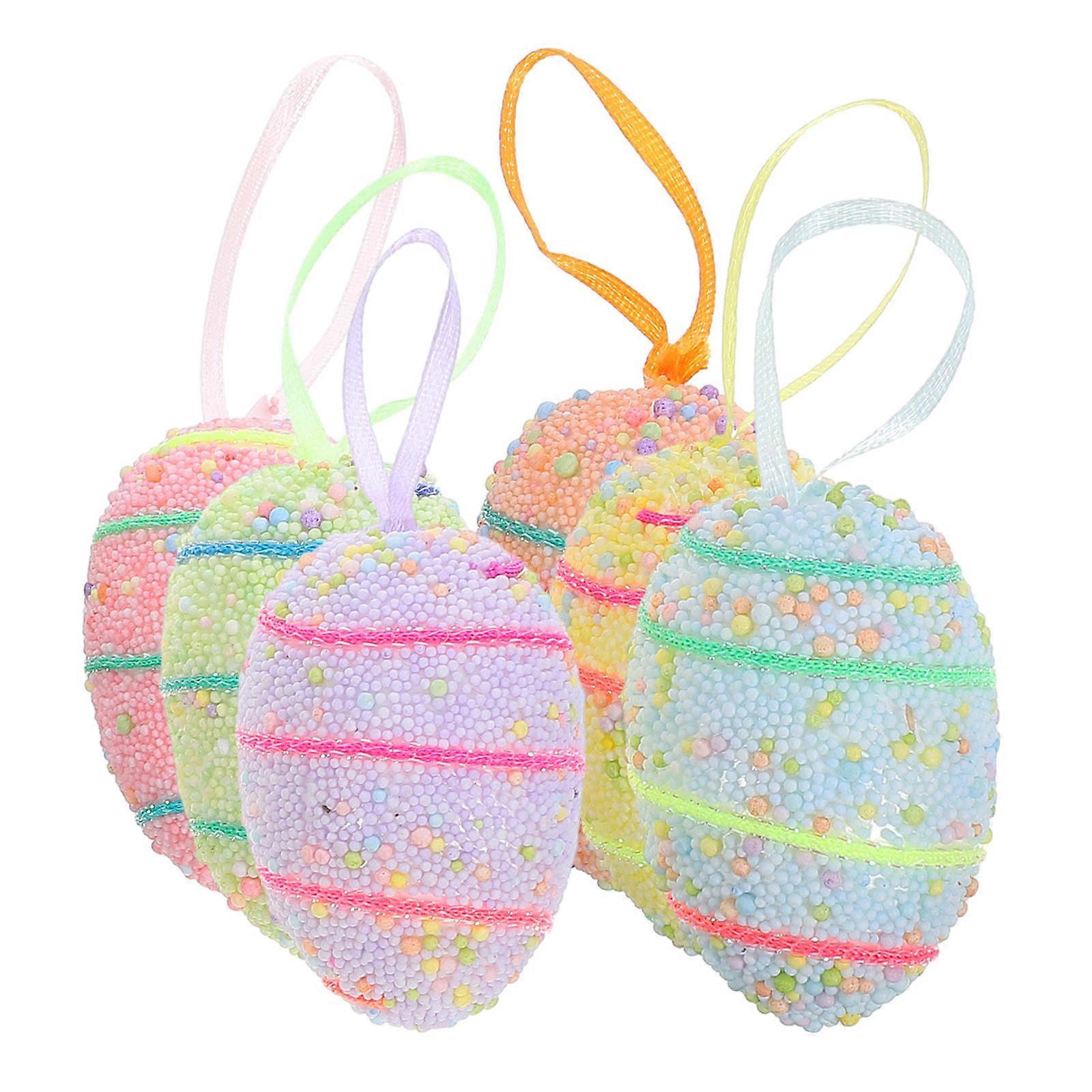 6Pcs Easter Egg Decorations Easter Hanging Foam Eggs Ornament for Easter DIY Crafts Spring Party