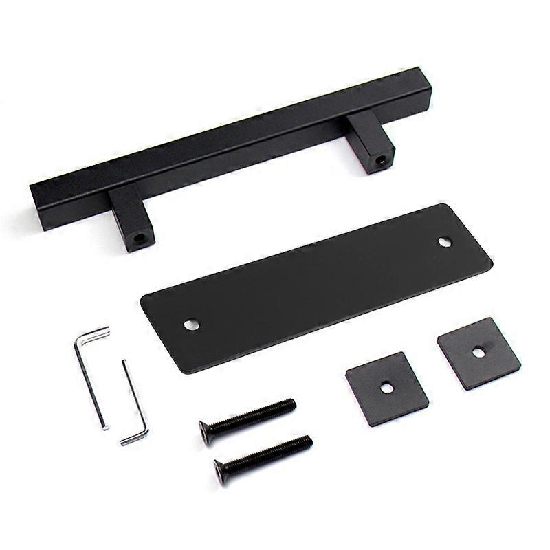 Sliding barn door handle, flat back panel, double-sided rectangular black door handle
