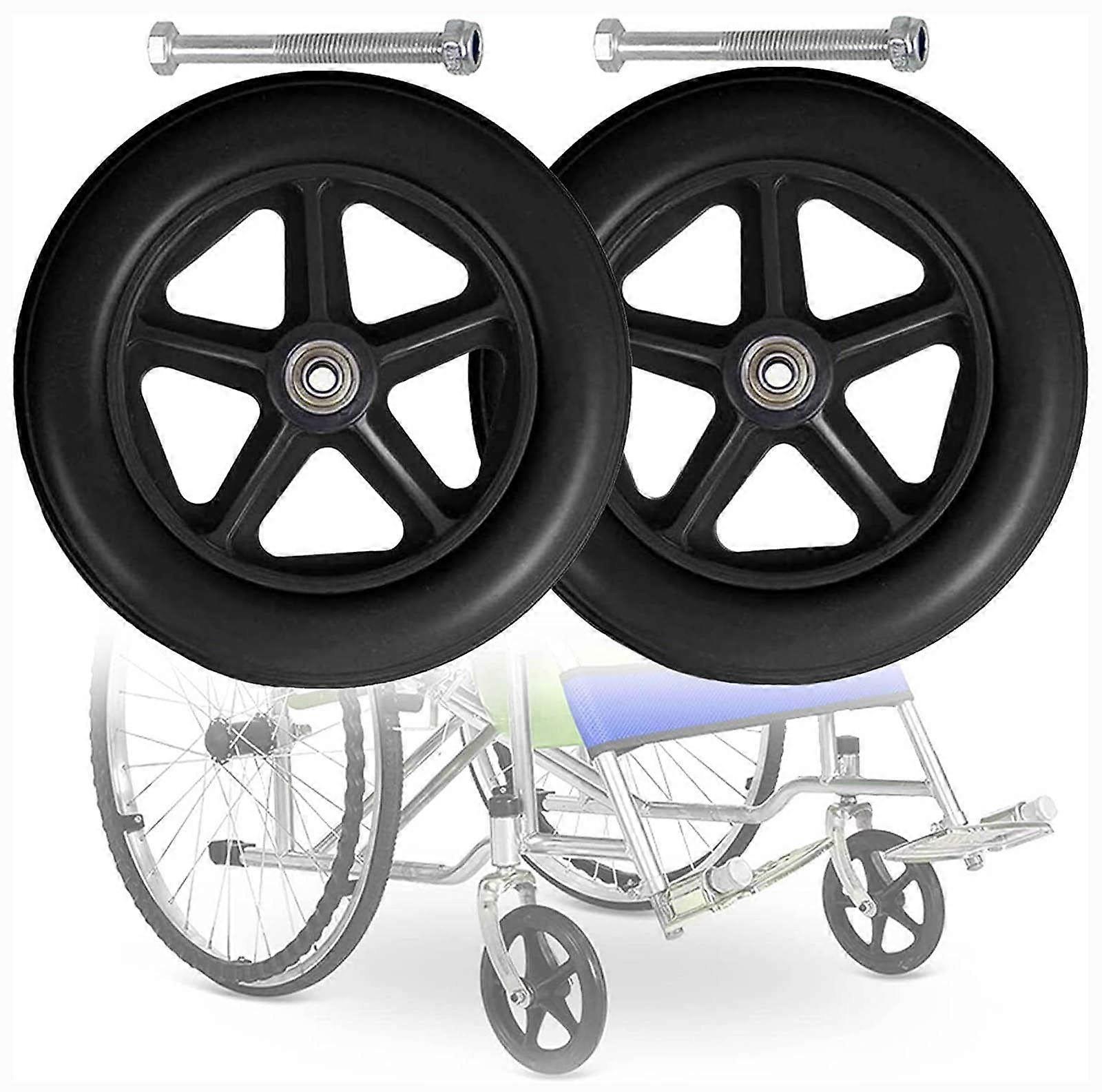 7 Inch Solid Rubber Wheelchair Replacement Wheels, Front Caster Pair, Punctureproof Quiet Rolling
