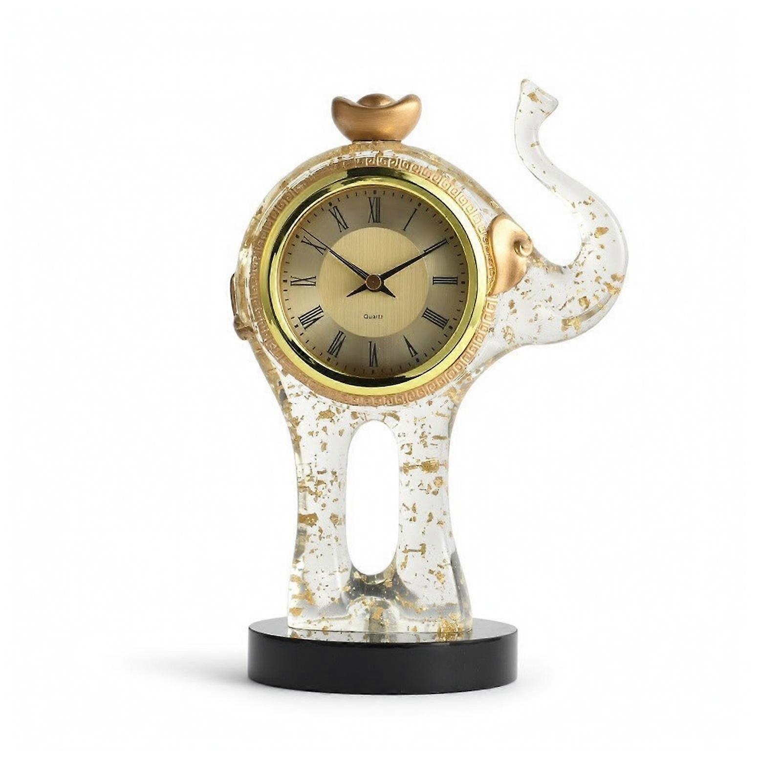Elephant Clock Gold-Tone Tabletop Clock with Roman Numerals Elegant Timepiece