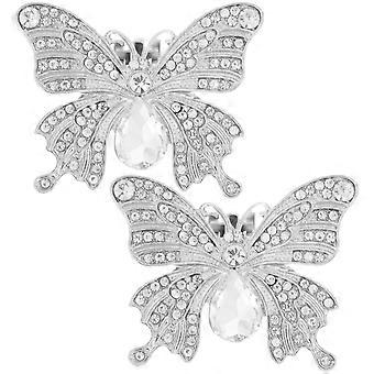 Silver Rhinestone Shoe Clips for Bridal Decoration 1Pair Alloy Butterfly