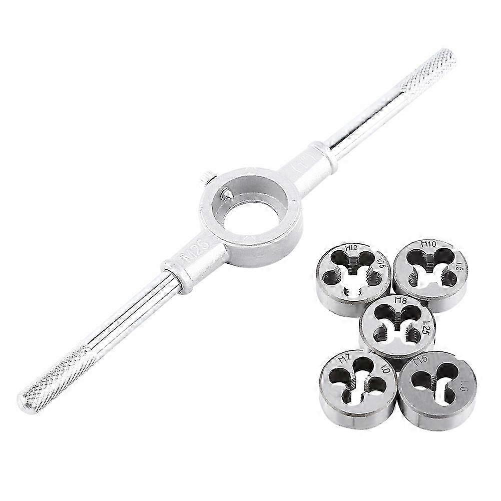 6-Piece Hand Thread Processing Tapping Tool Set, Including Thread Dies and Wrenches for Manual Threading Work