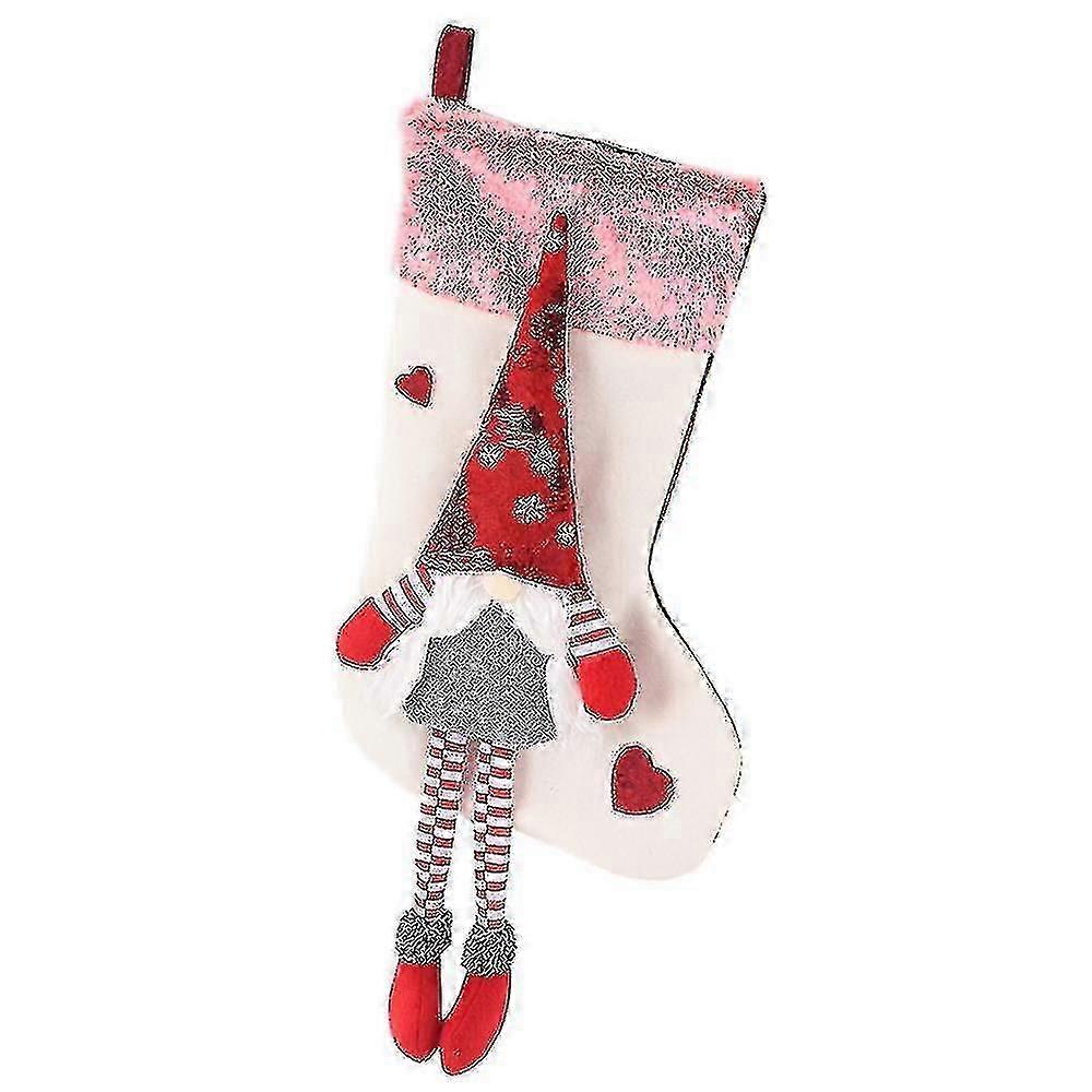 Chaussette de Noël brodée blanche avec éléments décoratifs
