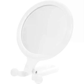 Espelho de mão dobrável, com duas faces, cabo retrátil e espelho de vidro. Cor: branco.