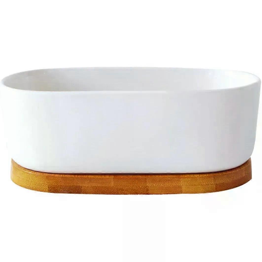 2Pcs Succulent Plant Pots with Bamboo Saucer, Rectangular Flowerpots