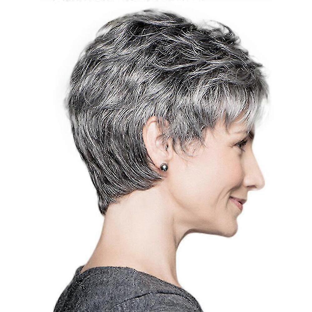 Femei Gradient Grey scurt ondulat creț Peruca Boy Cut Pixie Păr peruci complete