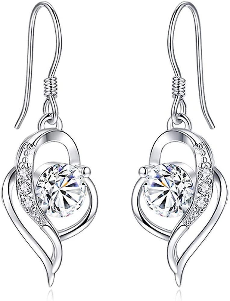 Orecchini pendenti in argento per le donne, 925 Sterling Heart Orecchini, con zirconi bianchi AAA, gioielli ipoallergenici per orecchie sensibili, Suitab