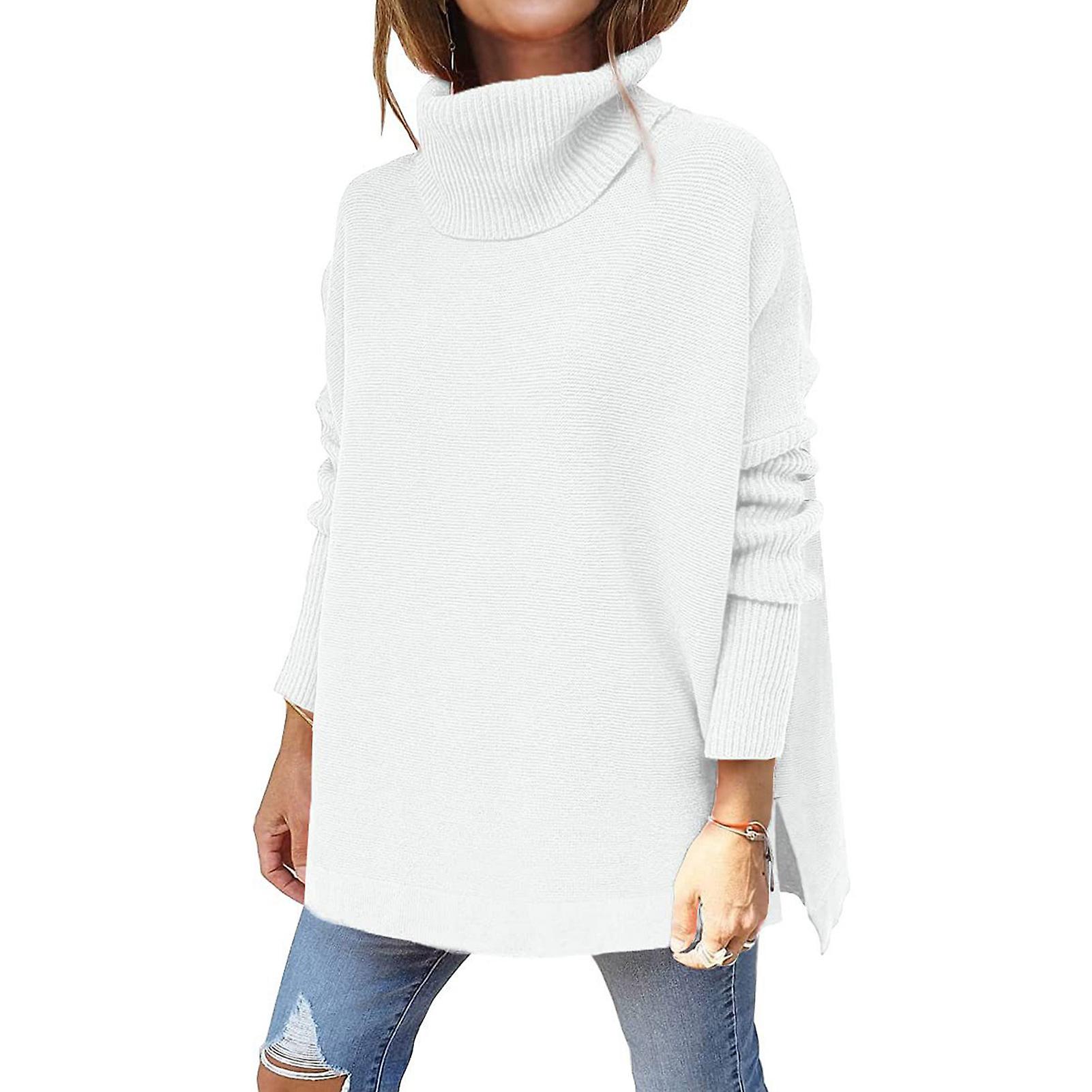 Casual Loose Fit Sweater With Soft Cotton Stand Collar Large Size