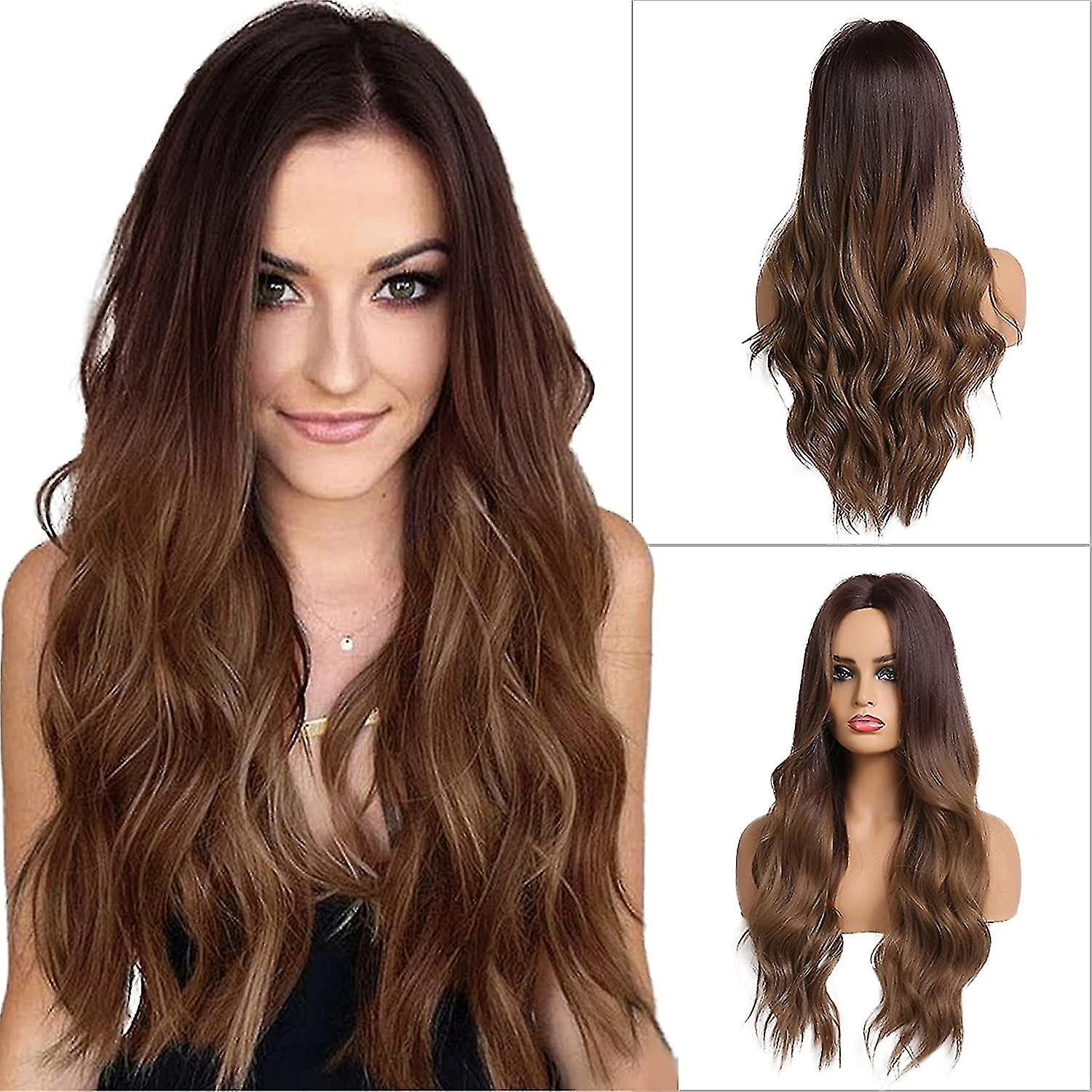 Long Wavy Wig For Women Middle Part Synthetic Curly Full Wig