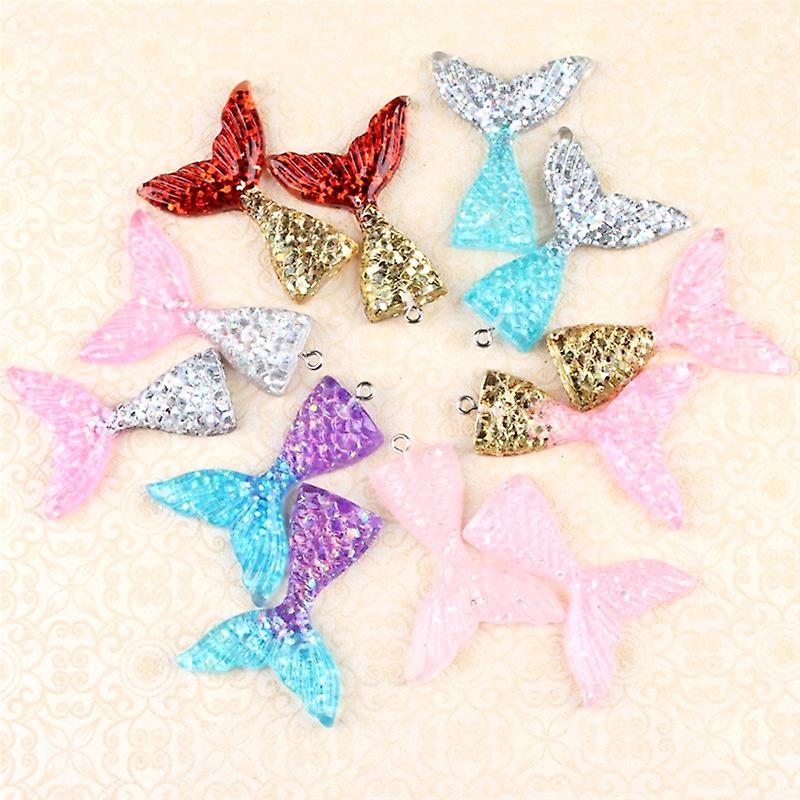 10pcs Mixte Paillettes Sirène Poisson Queue Résine Diy Pendentif Fit Bracelet Collier