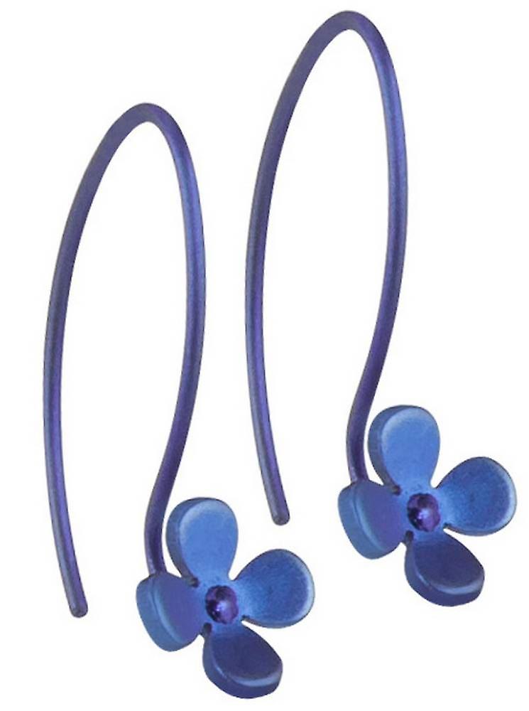 Ti2 Titanium 8mm Four Petal Flower Drop Earrings - Navy