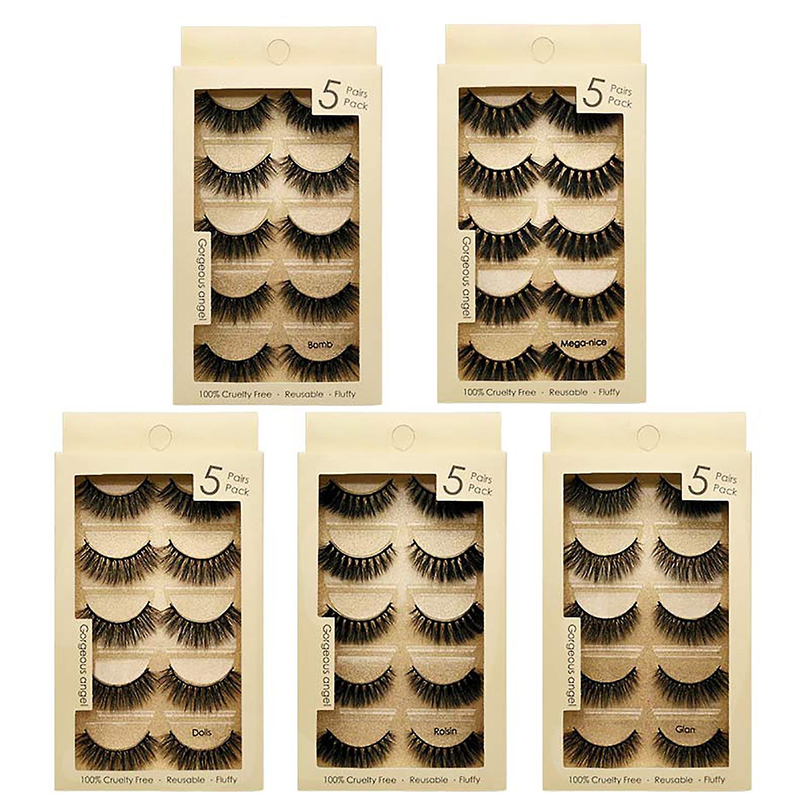 5 Pair False Eyelash Slender Soft Cotton Thread Stem 3D Mink Fake Eyelashes for Makeup
