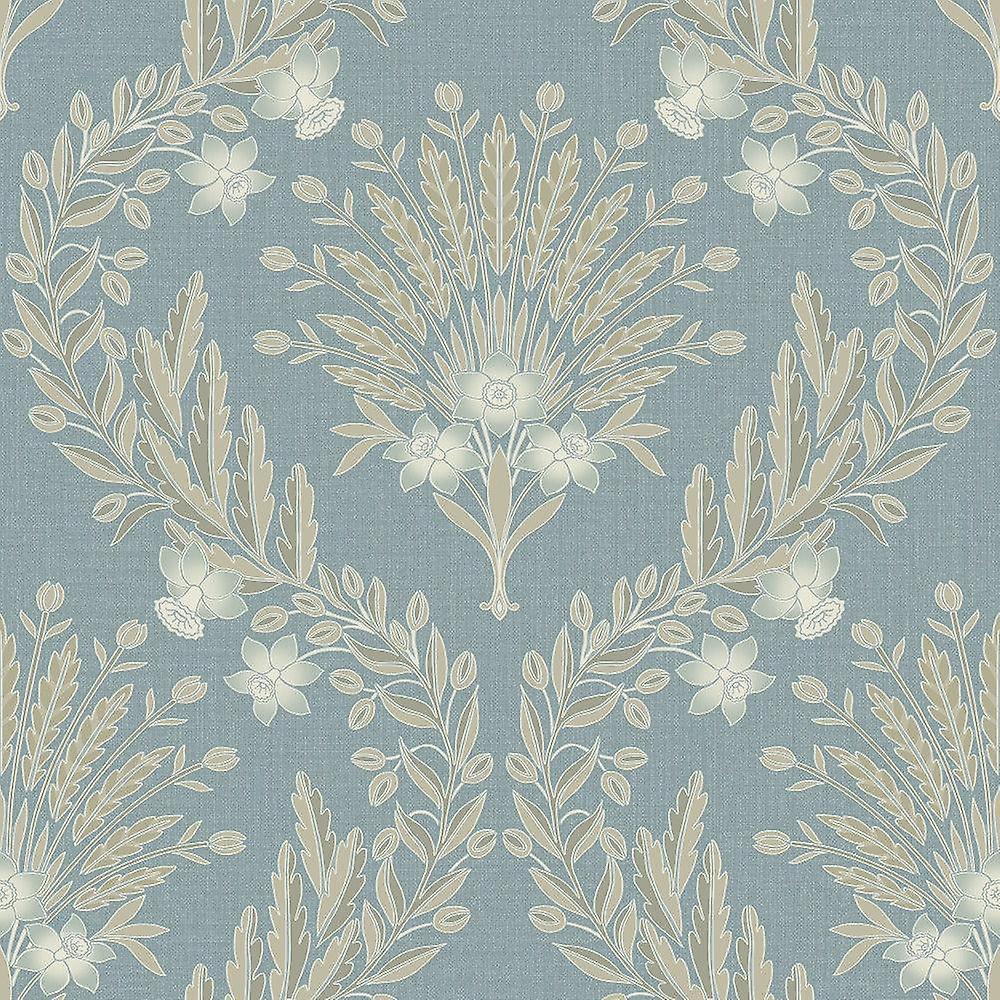 Grandeco Flora Blauw Getextureerd Behang