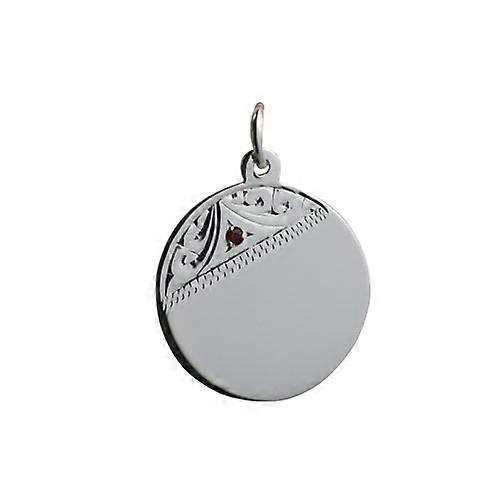 Silver 20mm hand engraved set with garnet round Disc