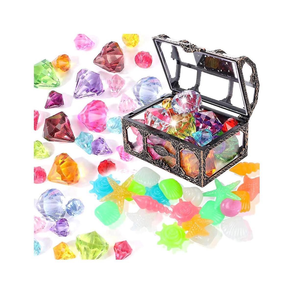 40Pcs Diving Gem Pool Toys Include Colorful Diamonds Set Dive Toy Treasure Chest Underwater Swimmin
