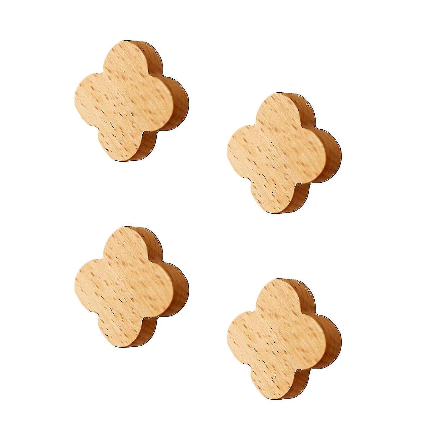 4 Pcs Wall Mounted Beech Adhesive Hooks,coat Hooks (flower Shape)