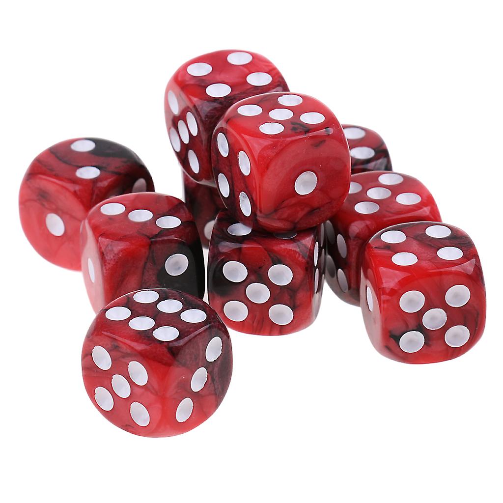 10x Six Sided D6 Dice Dotted For Dungeons and Dragons Props Red Black